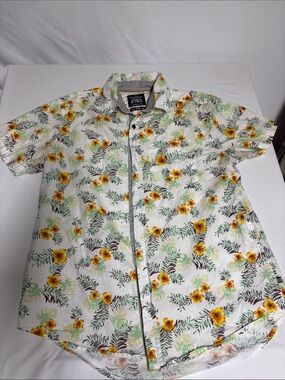 The Savile Row Company Men's L Brit Slim Tropical Floral Hawaiian Button Up Shir